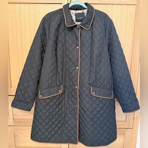 TALBOTS | Black Diamond Quilted Puffer Coat with Brown Trim